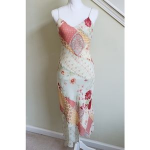 Vtg Express Silk Floral Asymmetrical Slip Dress